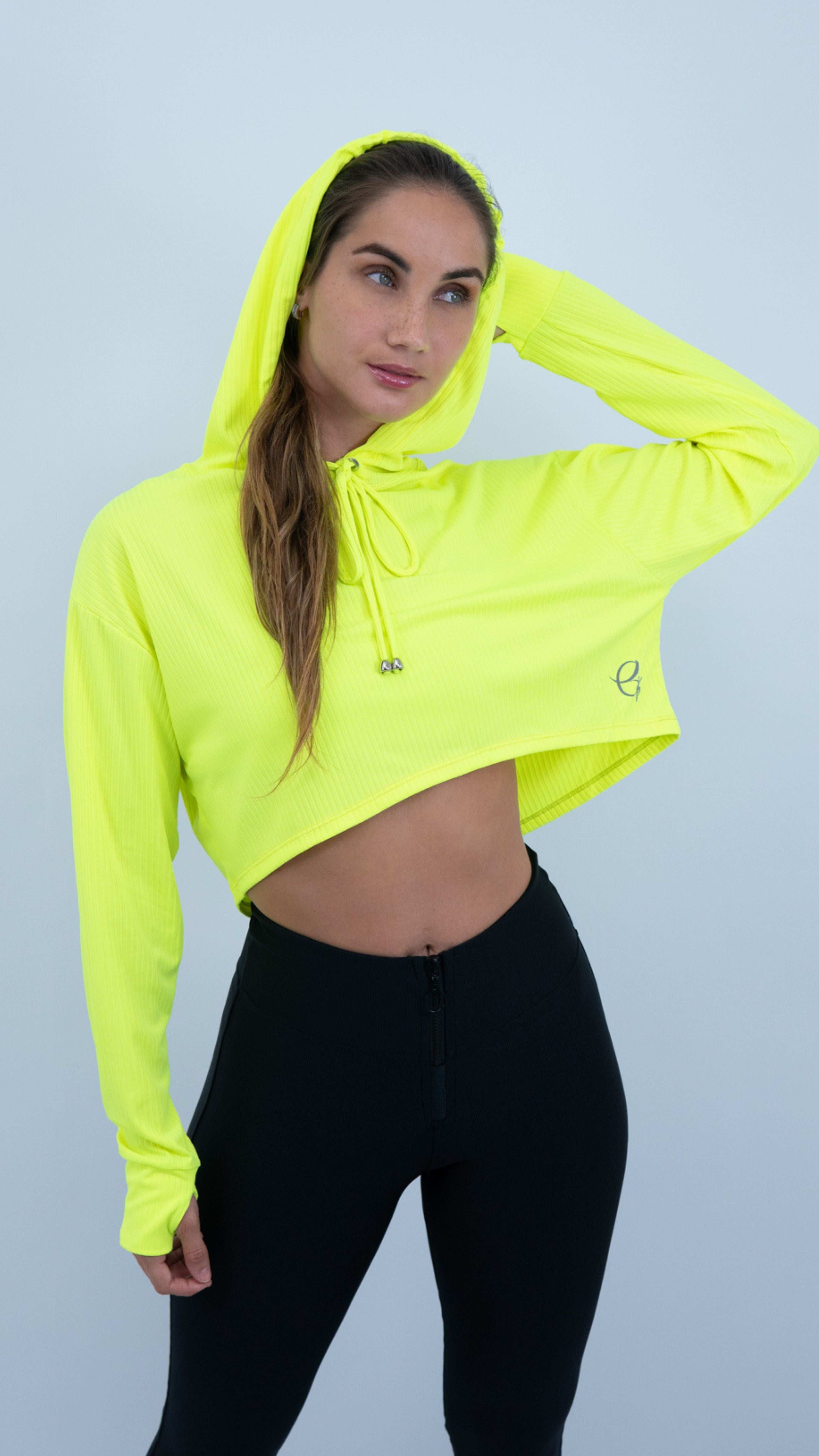 Yellow Neon Ribbed Lizie Hoodie - Equilibrium Activewear