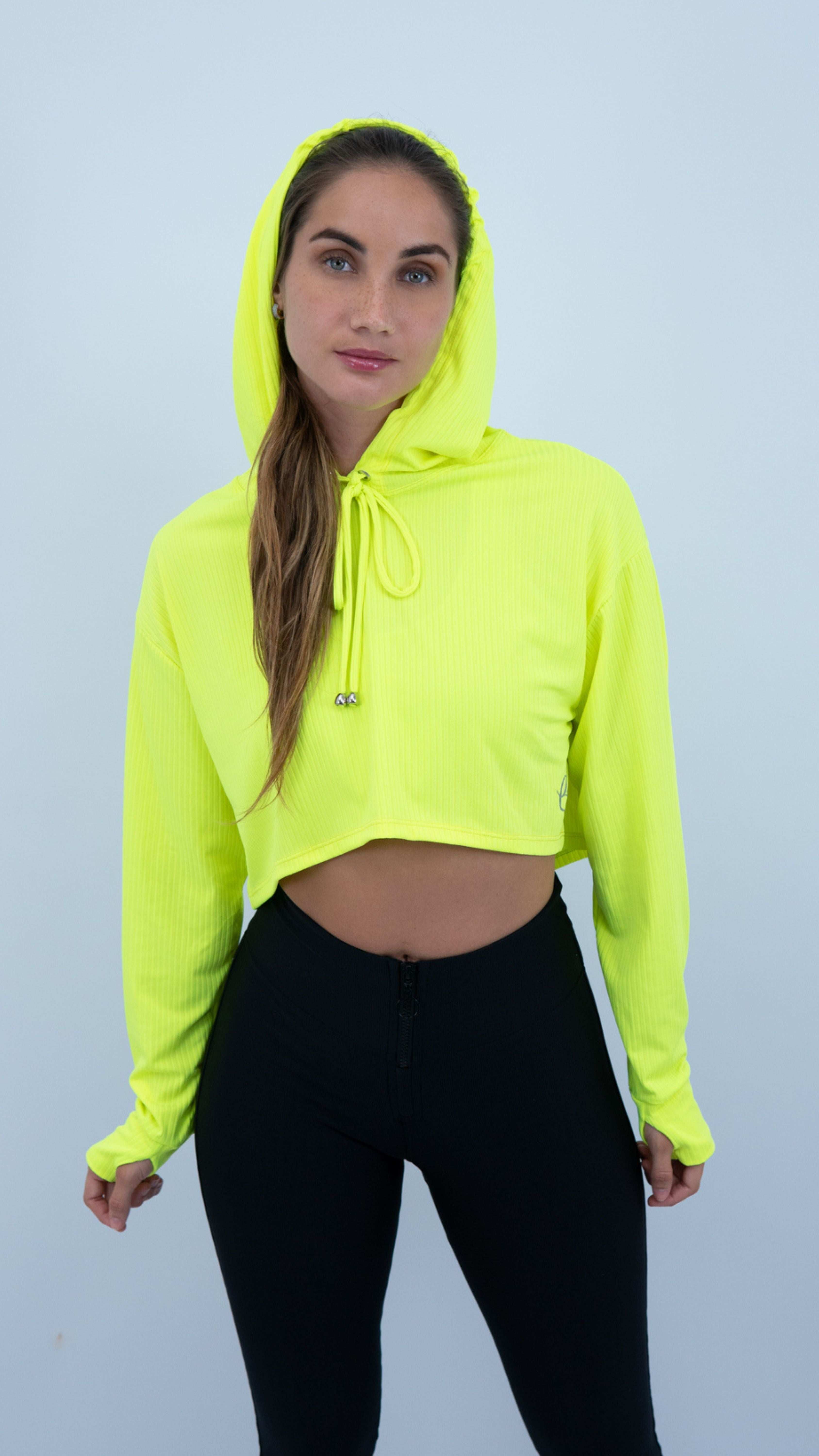 Yellow Neon Ribbed Lizie Hoodie - Equilibrium Activewear