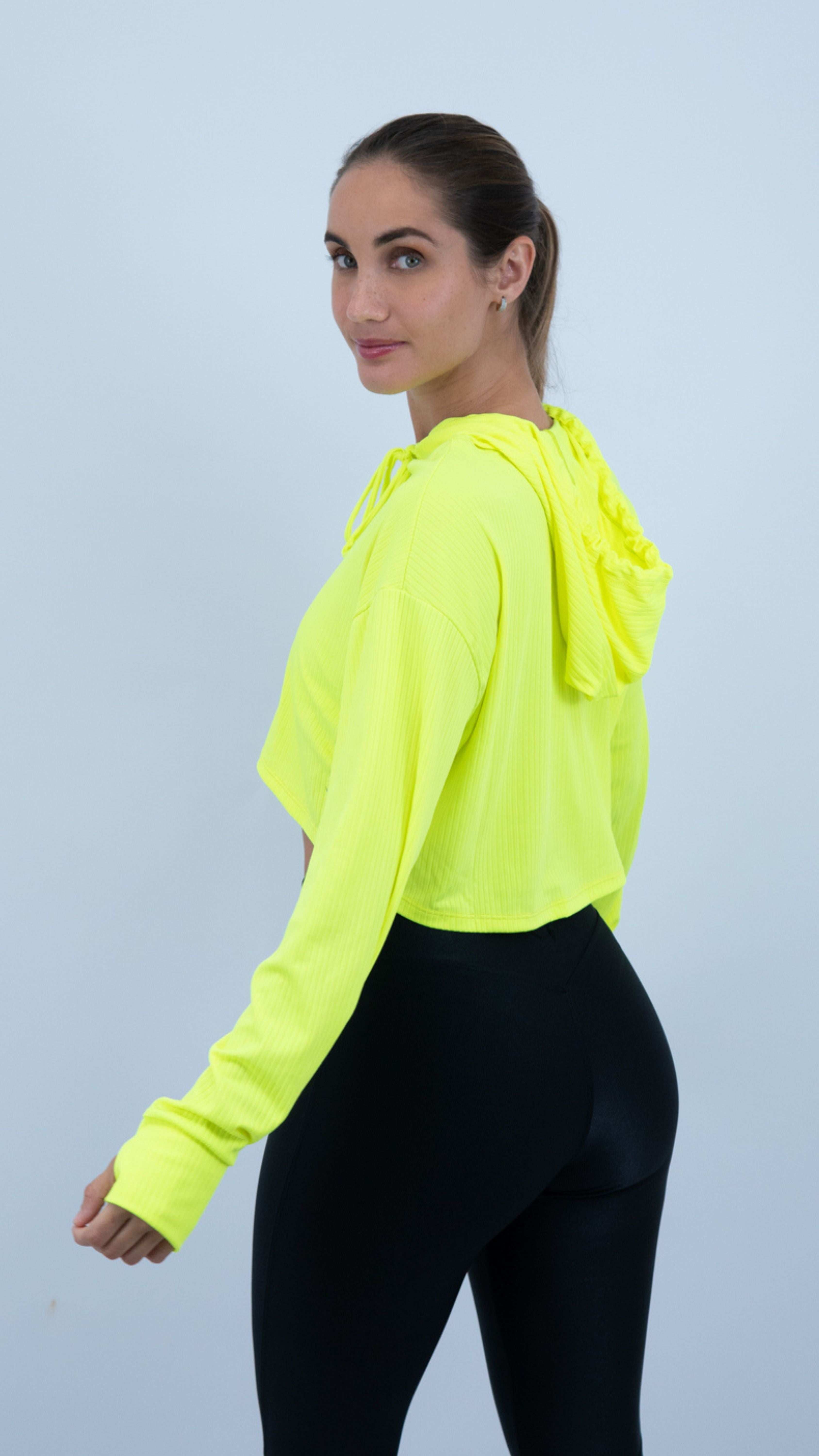 Yellow Neon Ribbed Lizie Hoodie - Equilibrium Activewear