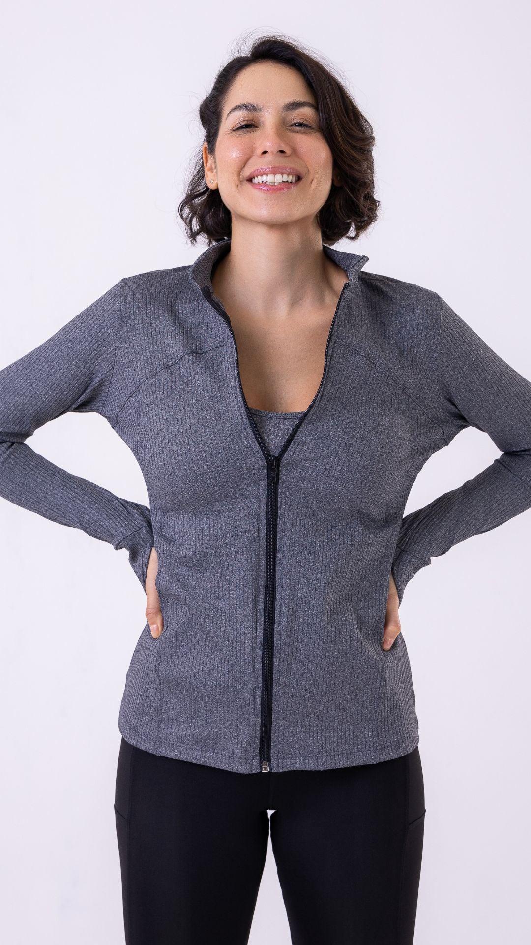 Heather Gray Ribbed Muse Jacket - Equilibrium Activewear