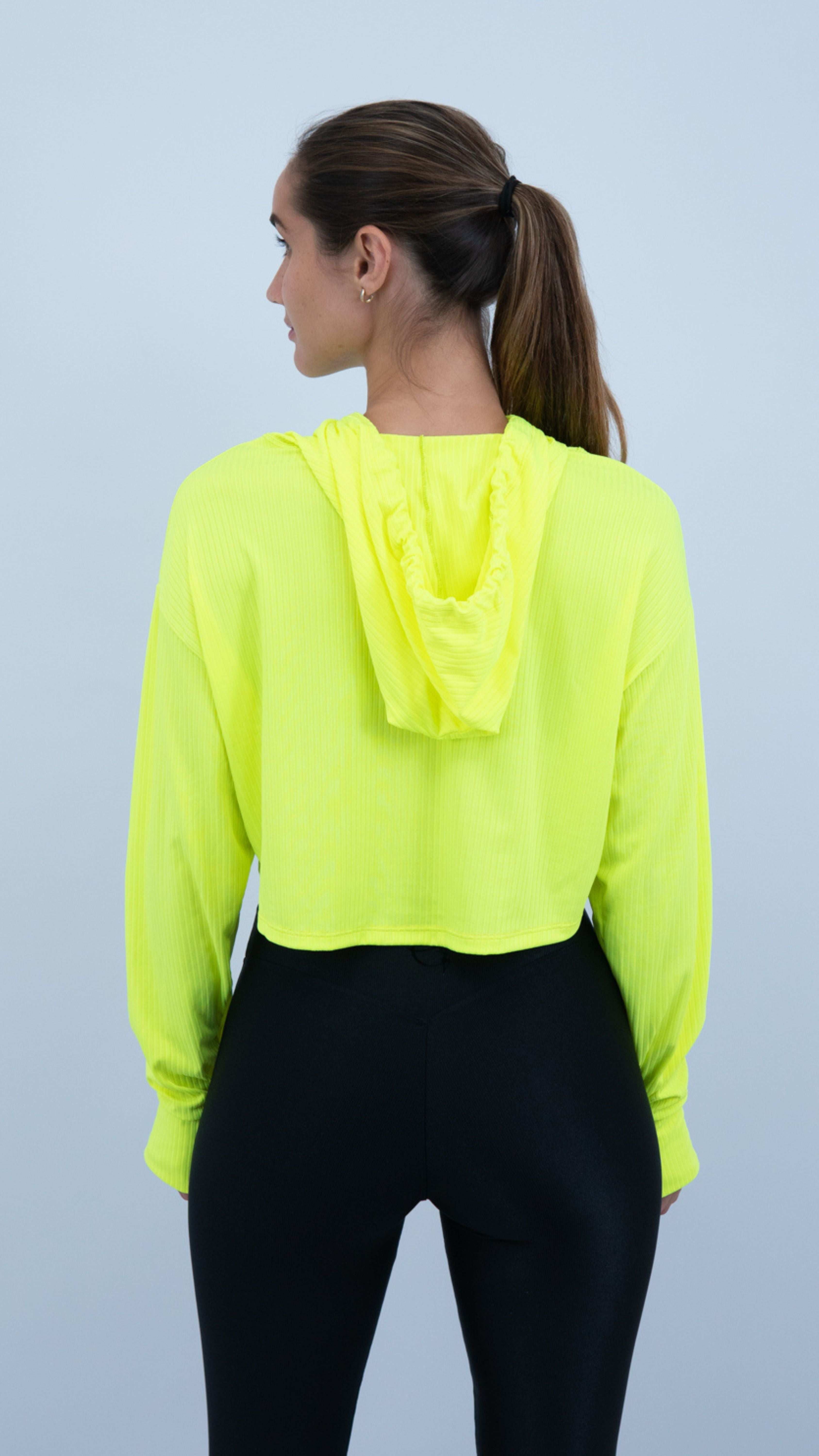 Yellow Neon Ribbed Lizie Hoodie - Equilibrium Activewear