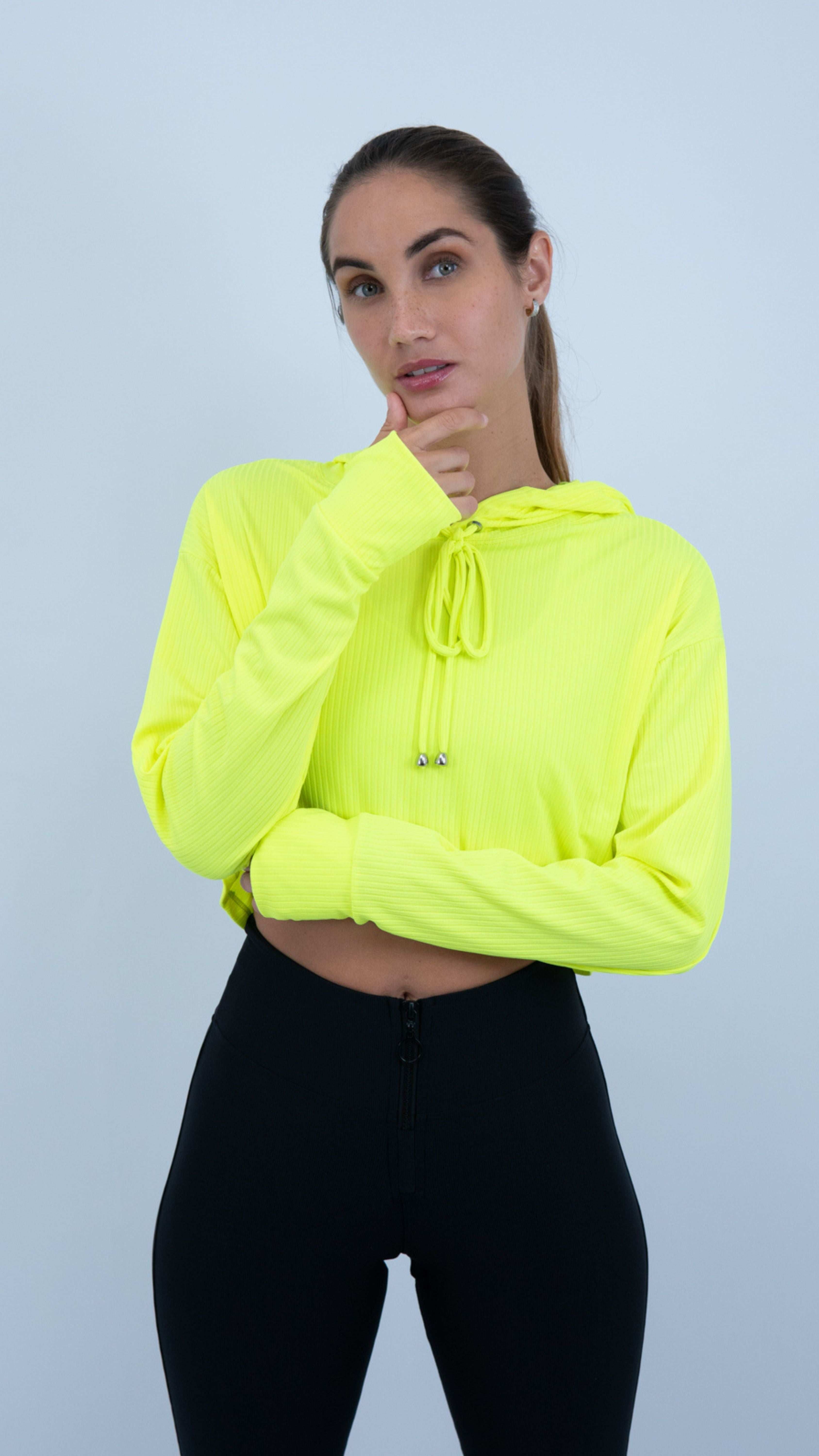 Yellow Neon Ribbed Lizie Hoodie - Equilibrium Activewear