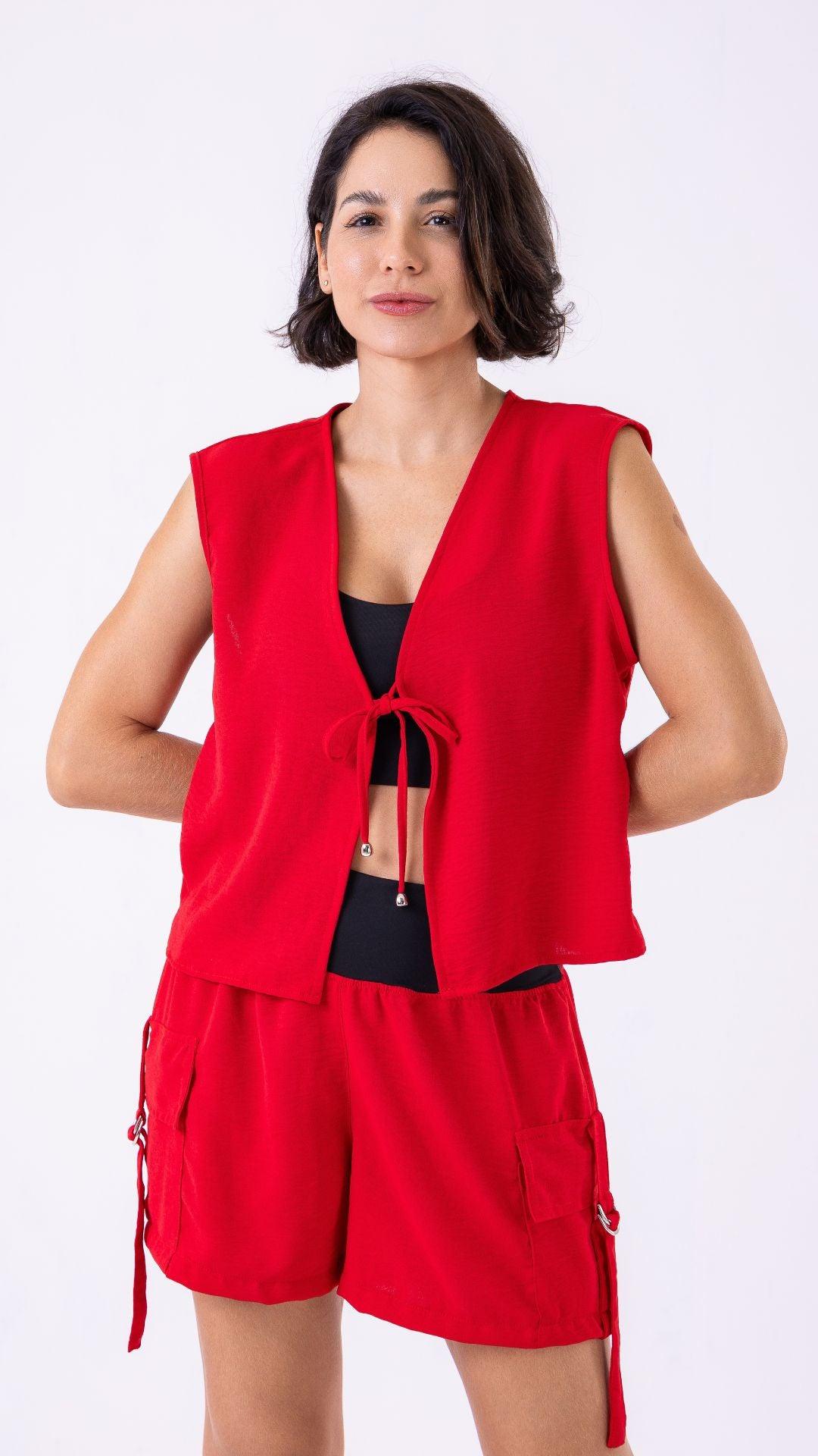 Red Always Effortless Tie Vest - Equilibrium Activewear