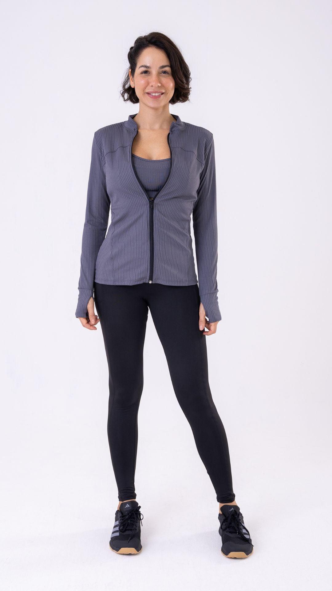 Heather Gray Ribbed Muse Jacket - Equilibrium Activewear