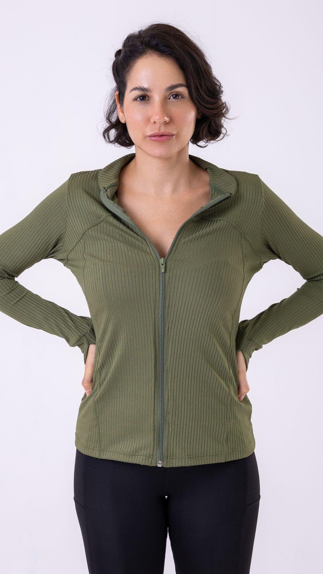 Olive Ribbed Muse Jacket - Equilibrium Activewear