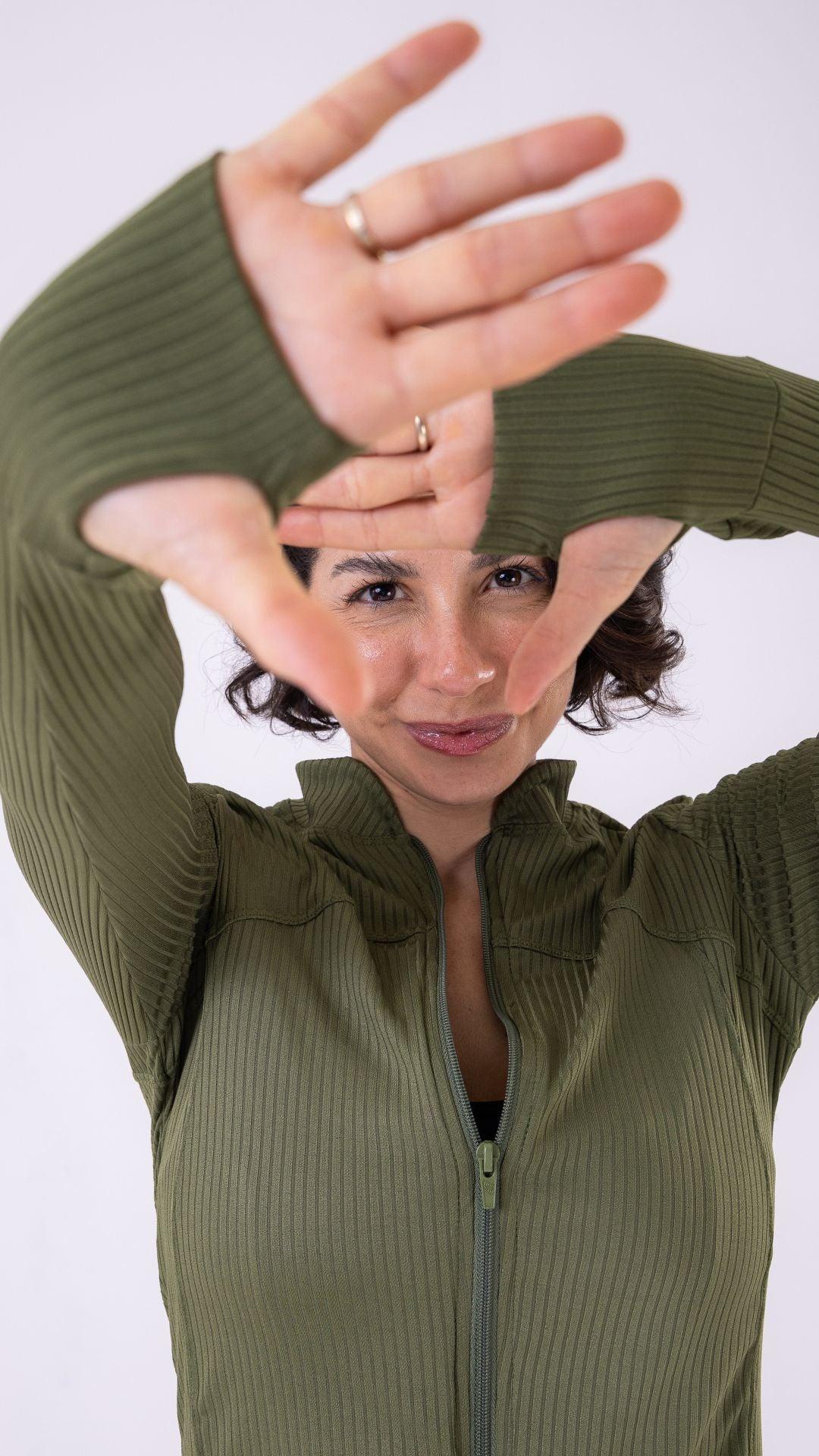 Olive Ribbed Muse Jacket - Equilibrium Activewear