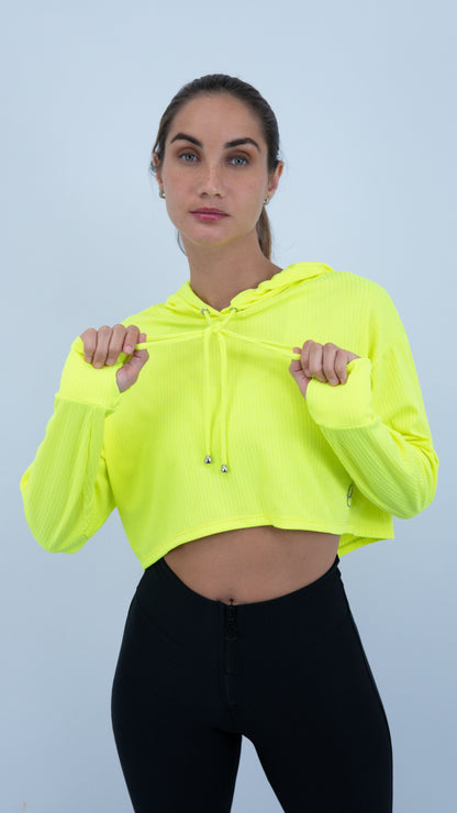 Yellow Neon Ribbed Lizie Hoodie - Equilibrium Activewear
